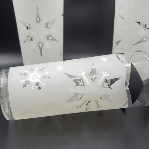 Anchor Hocking Frosted Snowflake Tall Glasses Tumblers Atomic MCM Black Diamonds - Picture 3 of 6